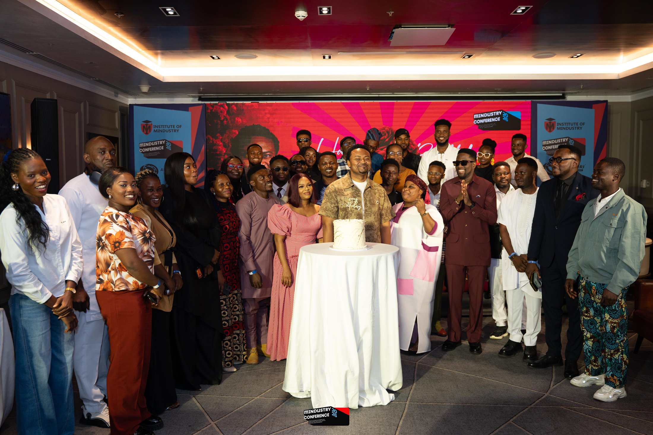 Mindustry community gathered for a group photo at the conference